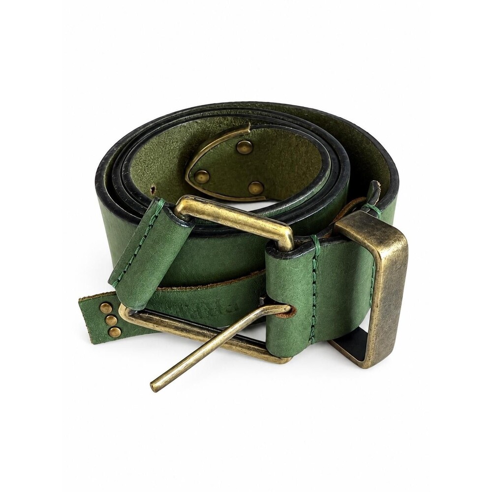 Free People We The Free Womens Green Leather Belt Brass Buckle Tip Size XS/S